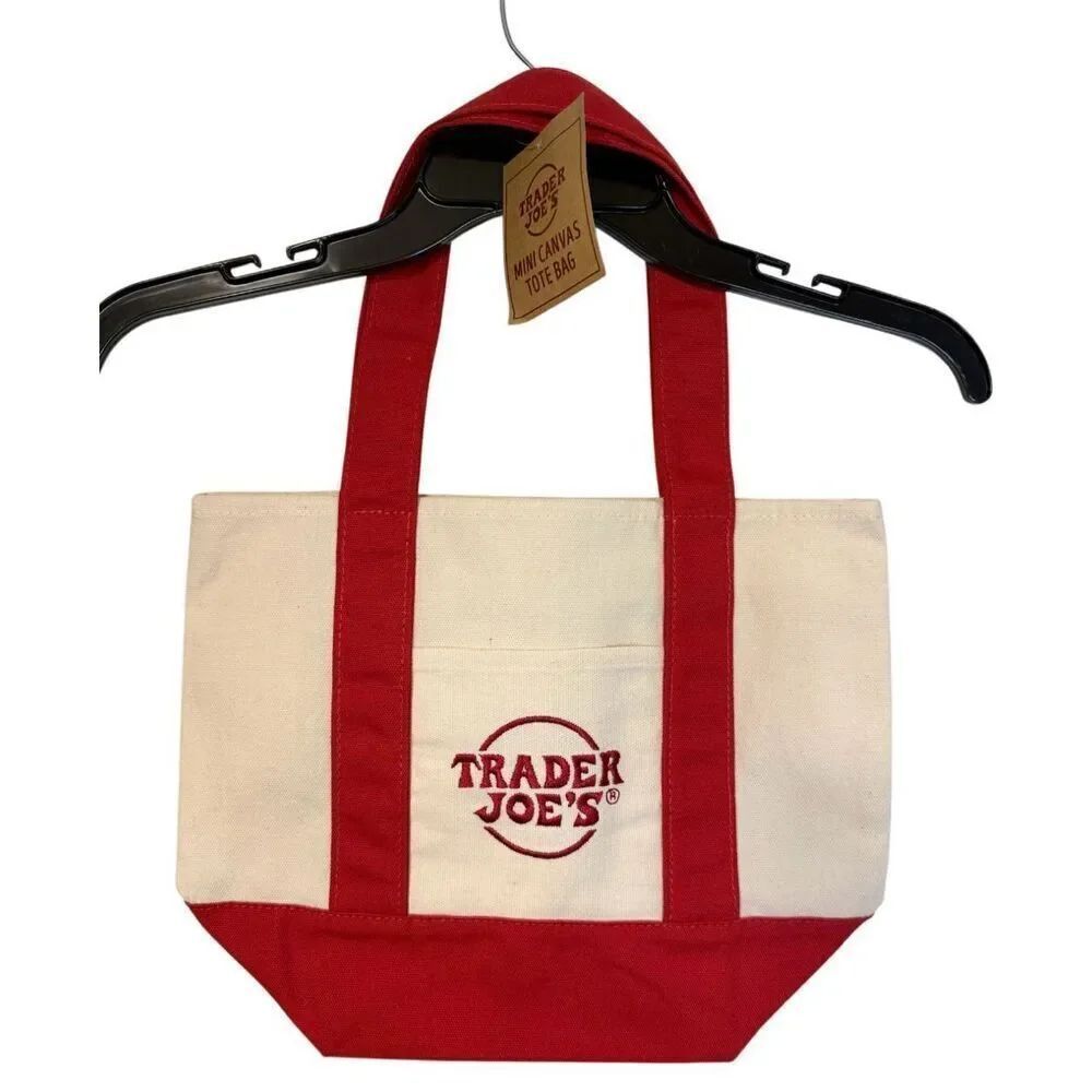 NWT! TRADER JOE'S MINI CANVAS TOTE BAG Red Limited Edition